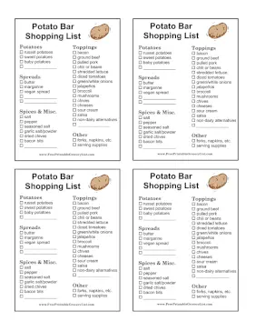 Baked Potato Bar Shopping List