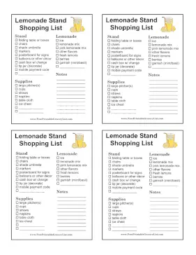 Lemonade Stand Shopping List