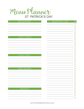 St Patricks Day Meal Grocery List