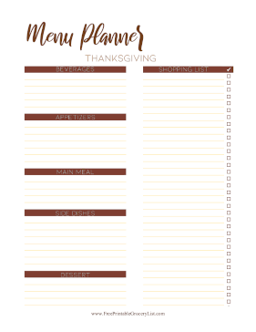 Printable Thanksgiving Meal Grocery List